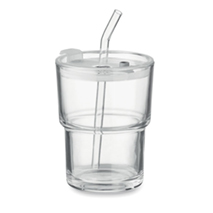 Glazen beker met rietje 400ml